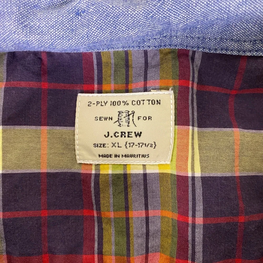J.Crew 2 Ply‎ Button Down Shirt Men's Size XL Plaid Purple Yellow 100% Cotton